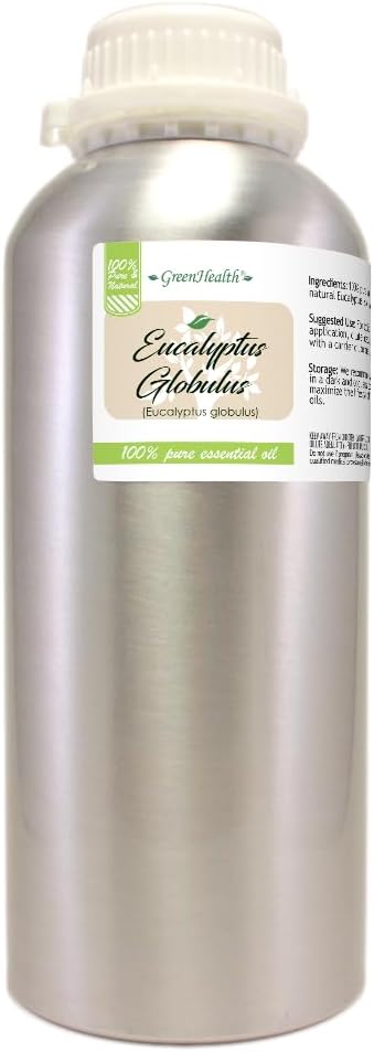 GreenHealth Eucalyptus Essential Oil – 32 fl oz (946 ml) – 100% Pure & Natural – Bulk Aromatherapy Oil in Aluminum Bottle – for Diffuser, Cleaning, Air Freshener, Home Fragrance