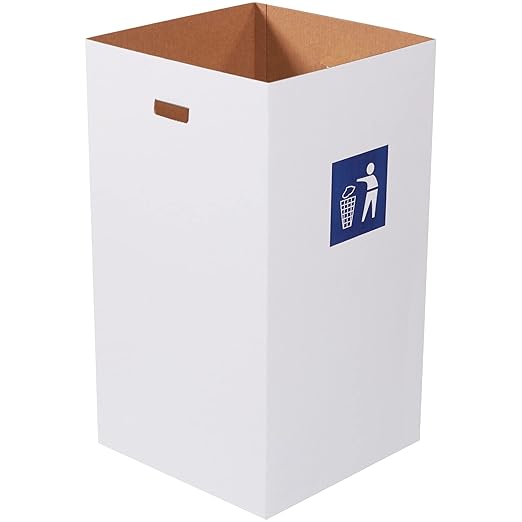 BOX USA Cardboard Trash Cans and Recycling Bins, 50 Gallon 18" L x 18" W x 36" H (10-Pack) Reusable or Disposable Pop Up Garbage Boxes for Parties, Outdoor Events, Heavy Duty, Waste