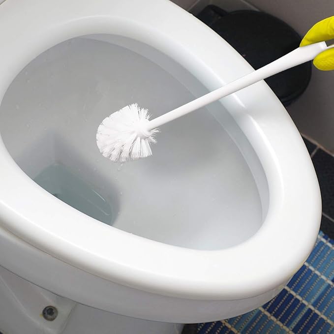 Toilet Brush White Soft Bristle Long Handle Toilet Brush and Holder Eco Plastic Toilet Bowl Brush Cleaner -14.17 inch Handle Length (4 Pack)