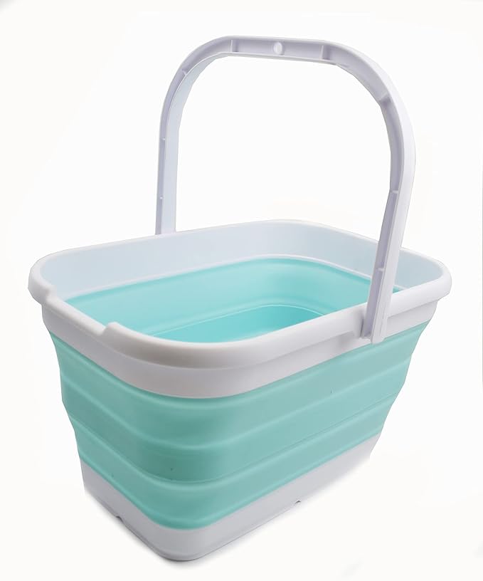 SAMMART 12L (3.17 Gallon) Collapsible Rectangular Handy Bucket (1, White/Lake Green)