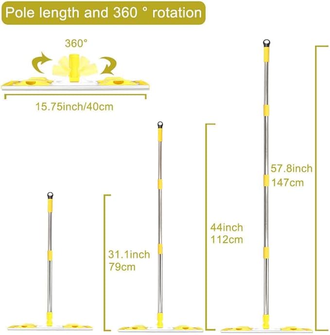 Flat Dust Mop for Floor Cleaning with Microfiber & Chenille Washable Pads and 1 Dirt Removal Scrubber,Wet&Dry Floor Mop with Adjustable Long Handle for Home,Hardwood,Laminate,Tile,Marble