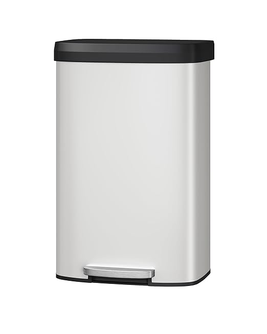 Garvee 21 Gallon / 80 Liter Metal Trash Can with Lid, Large Garbage Can for Kitchen, Rustproof Step-on Kitchen Metal Trash Bin with Liner Rim, Rear Handle, Soft Close Plastic Lid, White