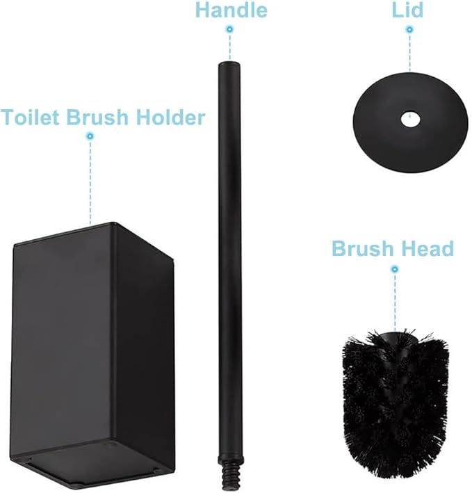 Toilet Brush and Holder Set Freestanding KWQKEM Modern Toilet Bowl Cleaners Brush and Holder with Lid 304 Stainless Steel (Brushed Gold)