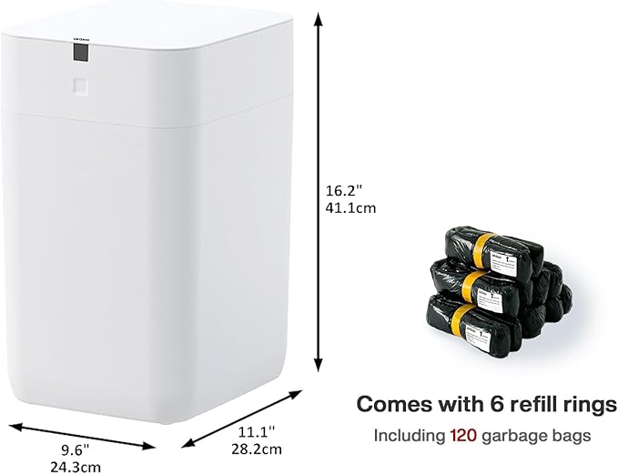 Airdeer Automatic Trash Can, 4 Gallon Self Sealing and Self-Changing Smart Trash Can, Motion Sensor, Touchless Garbage can with lid for Kitchen Bathroom Bedroom Office, 6 Refill Rings(A1, White)
