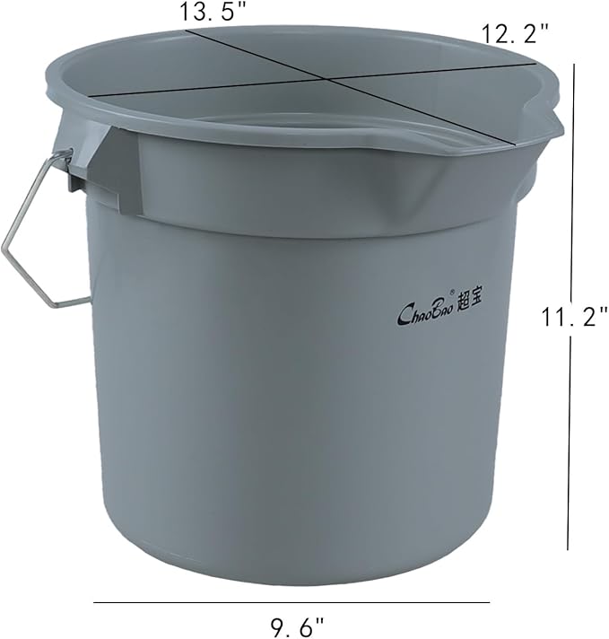 3.5 Gallon Commercial Cleaning Plastic Buckets with Handles, Gray Industrial Round Utility Pail, 4-Pack