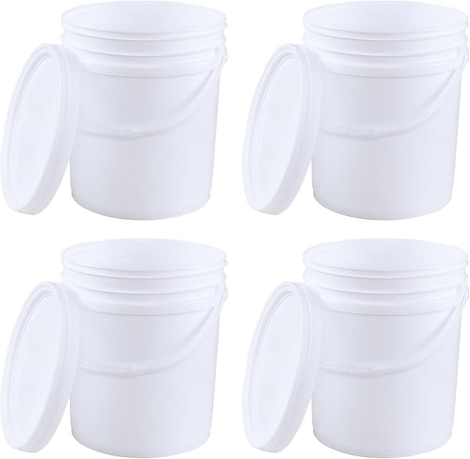 7 Gallon Plastic White Food Bucket with Handle and Lid, Food Storage Plastic Bucket Pail with Lids, Pack of 4
