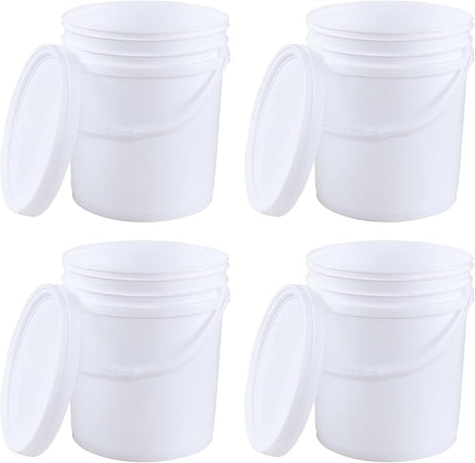 7 Gallon Plastic White Food Bucket with Handle and Lid, Food Storage Plastic Bucket Pail with Lids, Pack of 4