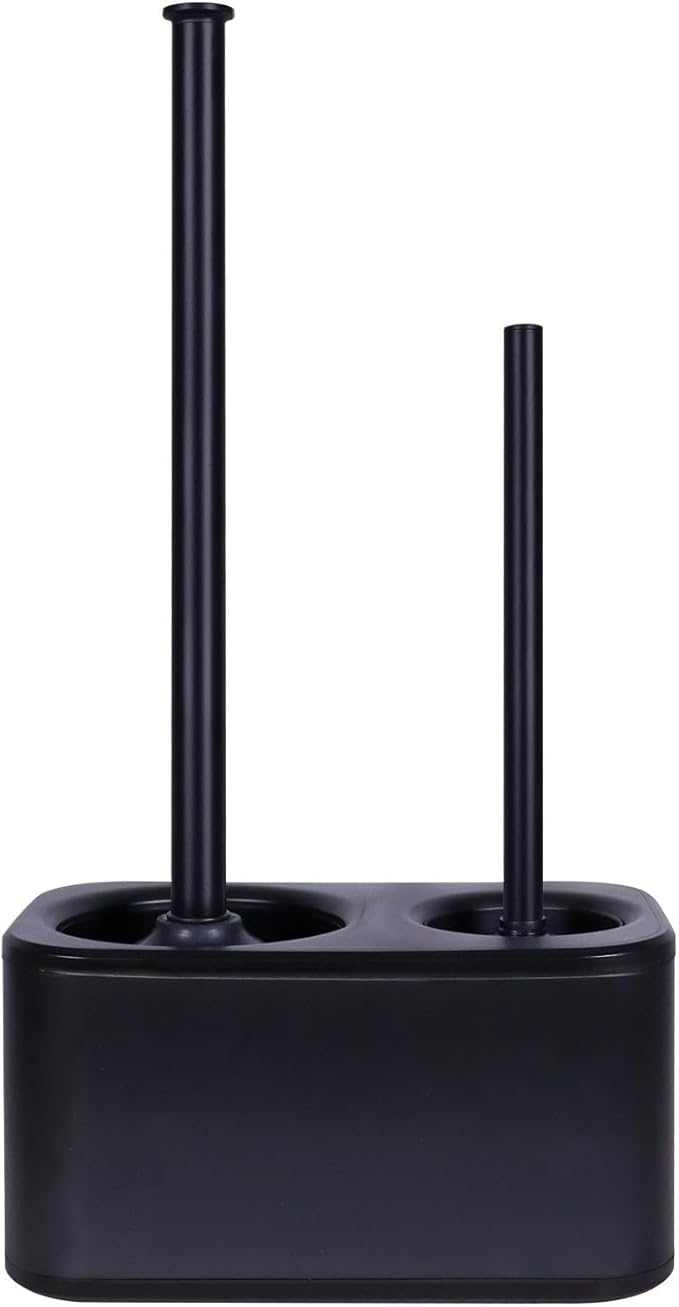 Blue Donuts Toilet Brush and Plunger Set with Holder, Sleek Minimalist Modern Black Bathroom Accessories Toilet Plunger and Toilet Bowl Brush Combo