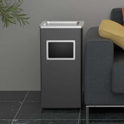 BEAMNOVA Trash Can Indoor Outdoor Black Stainless Steel Commercial Garbage Can Industrial Garbage Enclosure Inside Cabinet with Lid Waste Container, Black, 31 * 25 * 61 cm / 12.2 * 9.8 * 24 in