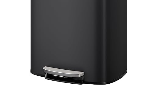 Garvee 13 Gallon / 50 Liter Metal Kitchen Trash Can with Lid, Large Rustproof Garbage Can for Kitchen, Step-on Trash Bin with Inner Bucket, Rear Handle, Soft Close Lid, Black