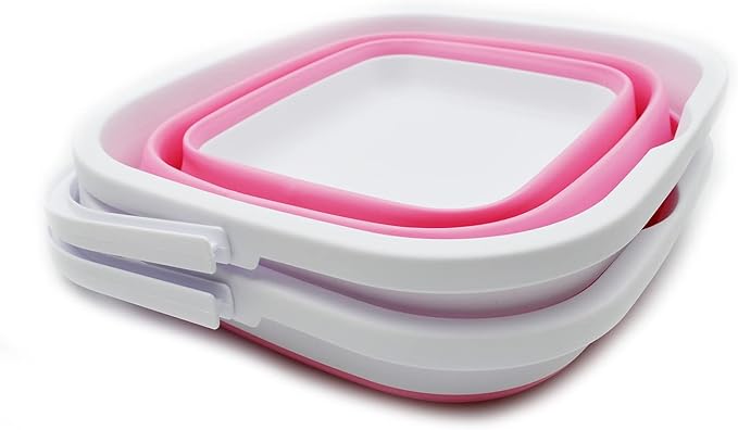 SAMMART 10L (2.6 Gallon) Collapsible Rectangular Handy Bucket (White/Pink (Set of 2))