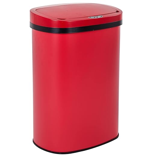 Kitchen Trash Can Bathroom Bedroom Office Garbage Can with Lid Automatic Touch Free Waste Bin Stainless Steel 13 Gallon / 50L,Red