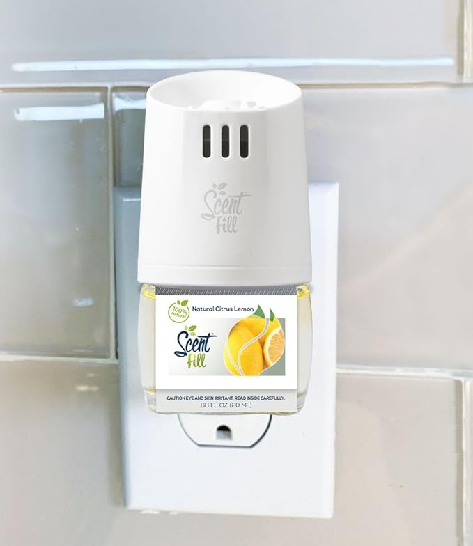 Scent Fill 100% Natural Lemon & Citrus Plug in Air Freshener, Scented Oil Refills, 2 Refills + Diffuser