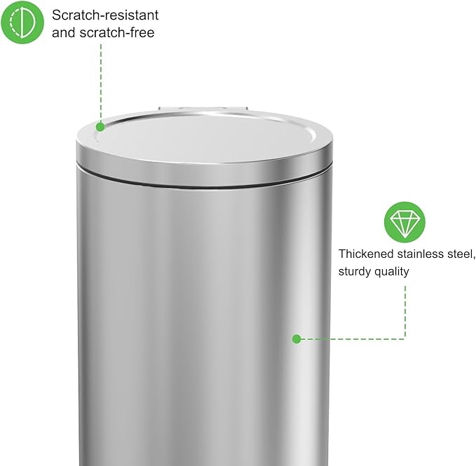 Trash Can with Lid - 30 Liter/8 Gallon Round Stainless Steel Trash Can with Odor Protection Kitchen Garbage Cans with Soft-Close Foot Pedal Step Bin for Bathroom Home Kitchen Office