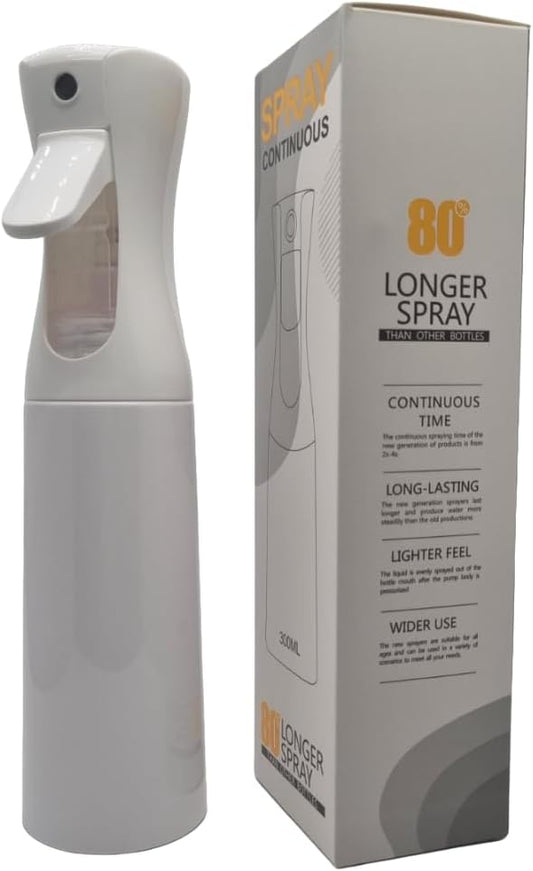 Continuous Fine Mist Spray Bottle for Hair (10.1oz / 300ml) – Ultra Fine Sprayer for Hair-Styling, Barber, Cleaning, Plants, Pets & Salons - ((White))
