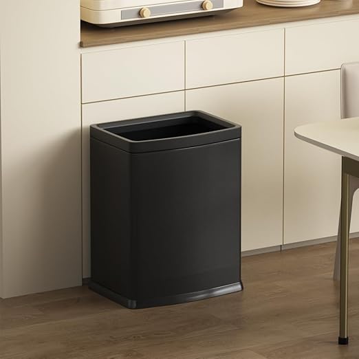 4.7 Gallon/18L Black Trash Can,Commercial Metal Trash Bin, Large Capacity Garbage Can, Business Waste Basket, for Desk, Office,Kitchen, Hotel, Home(18L Black)