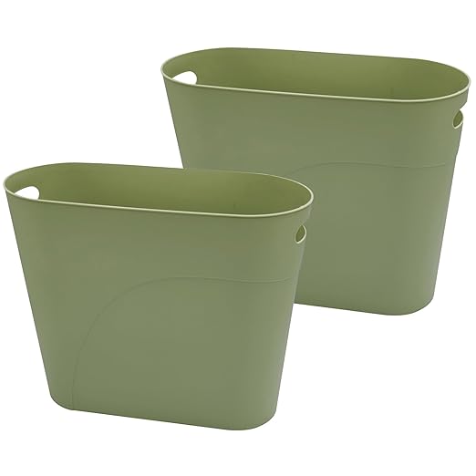 Small Trash Can Plastic Bathroom Wastebasket 3.2 Gallon Slim Garbage Container Bin with Handle for Home Kitchen Bathroom Bedroom Office, 2 Pack (Green)