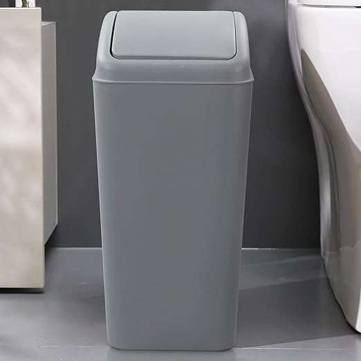 4.2 Gallon Plastic Swing Top Trash Can with Lid, Covered Swing Top Waste Basket, Gray