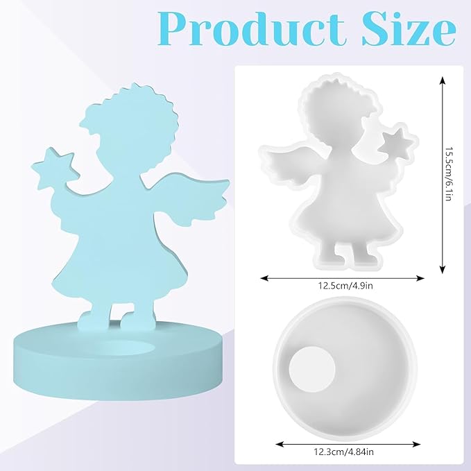 Silicone Mold, Boy Angels Holding Stars in Their Hands, Silicone Casting Molds with Base, Silicone Casting Mold Candle Holder for Soy Wax, Cement Gypsum Decorative Ornaments