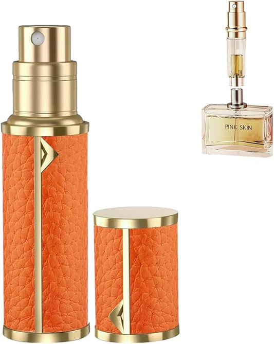 Travel Perfume Bottle Refillable,Perfume Travel Refillable Mini Spray Bottles Leather Cologne Dispenser, Portable Empty Spray Bottle Cologne Dispense Filling Atomizer 5ml (Orange)