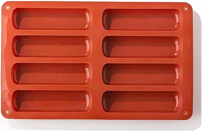 Silicone Finger Biscuit Mold, 8 Cavities, 11x6.7 inch, Set of 2 Baking Mold for Eclairs and Chocolate Bars