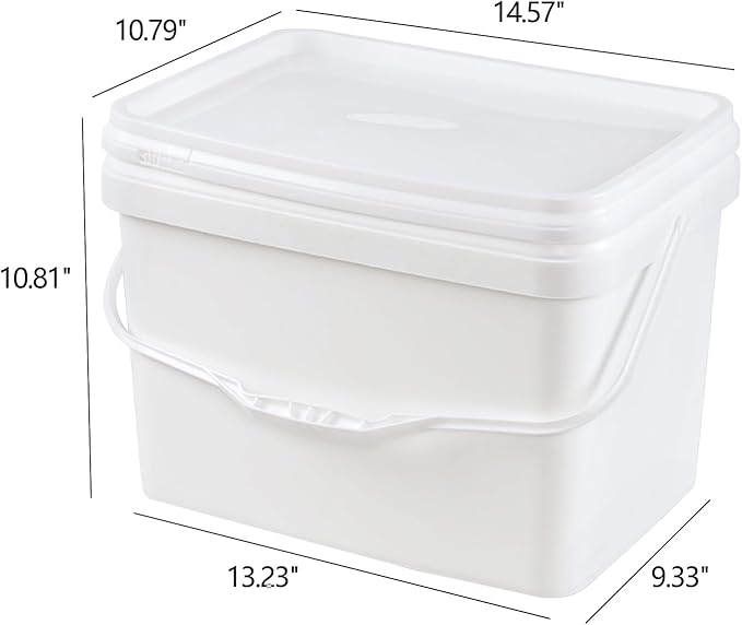 Saedy 5 Gallon Rectangular Food Storage Bucket, Set of 4 White Plastic Utility Pail, Food Grade Bucket with Lid and Handle