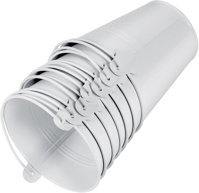 OBTANIM 7 Pack White Metal Buckets with Handle Galvanized Ice Pails for Plants, Succulents, Party Favors Organizing, Rustic Home Decor or Classrooms Pencil Storage (4 x 2.8 inch)