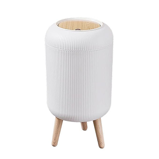 Trash Can With Lid for Bathroom, 2 Gallon/10 Liter Round Garbage Bin With Press Top, Plastic Modern Wastebasket With Soft Close, Container for Bedroom, Living Room, Office (White)