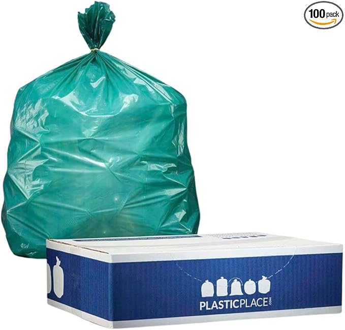 Plasticplace 40-45 Gallon Trash Bags │ 1.2 Mil │ Green Garbage Can Liners │ 40” x 46” (100 Count)