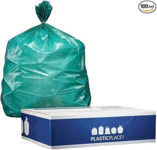 Plasticplace 40-45 Gallon Trash Bags │ 1.2 Mil │ Green Garbage Can Liners │ 40” x 46” (100 Count)