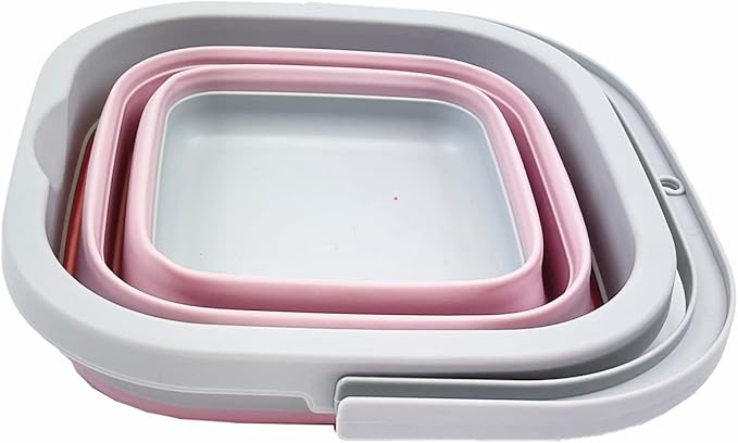 SAMMART Collapsible Rectangular Cleaning Bucket 5L (1.3 Gallon)- Foldable Camping Beach Sand Water Pot Pail- Portable Space Saving Tub for Household, Outdoor Car Washing (Grey/Pale Pink)