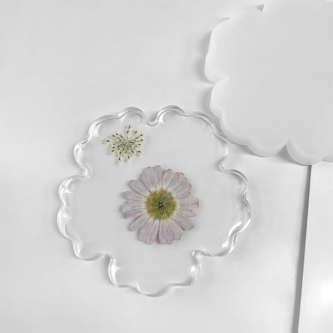 6 PCS Flower Silicone Resin Molds Large Resin Tray Mold Flower Shape Coaster Molds Flowers Shape Epoxy Casting Mold Cherry Blossom DIY Coaster Mould for Home Decoration