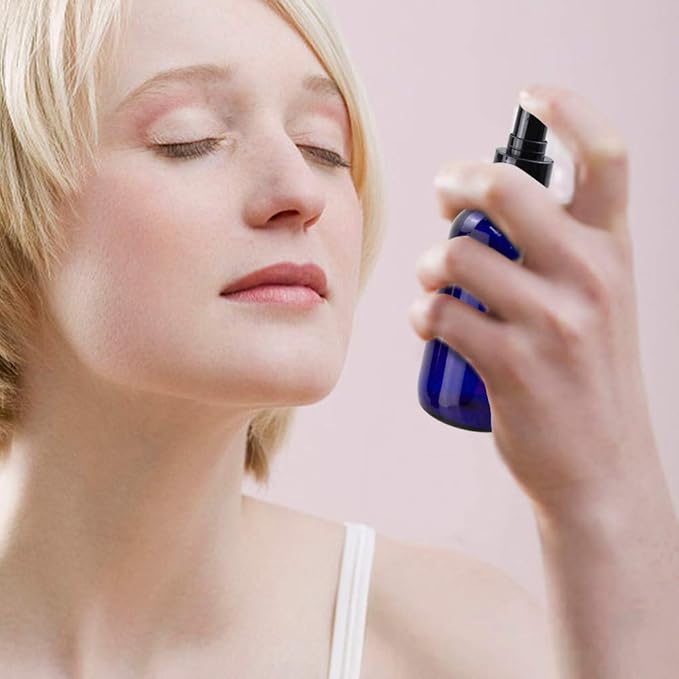 Glass Spray Bottle Kit×10 (2×16 oz, 2×4 oz, 6×2 oz), 9×10 ml Roller Bottles, Anti UV, Multi Size and Versatile, Suitable for Aromatherapy, Facial Moisturizing, Watering, etc.(Blue