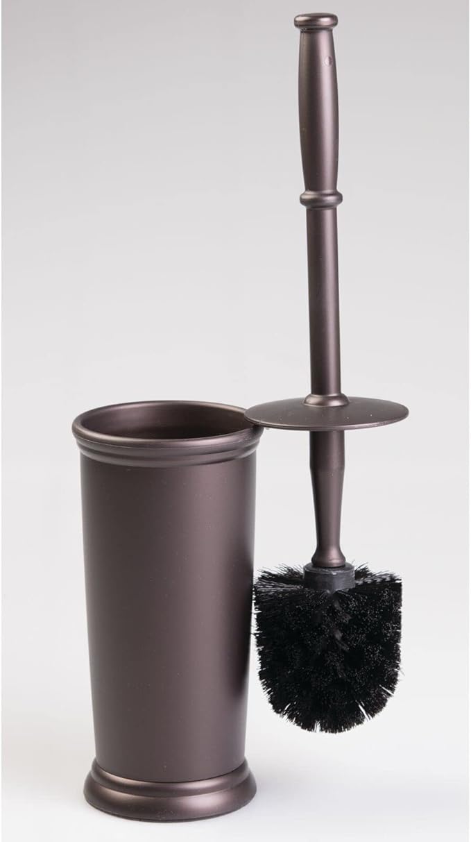 mDesign Toilet Bowl Brush and Holder - Covered Bathroom Toilet Brush - Standing Toilet Bowl Scrubber in Modern Holder - Compact, Space Saving, Deep Cleaning Brush for Toilet - Hyde Collection - Bronze