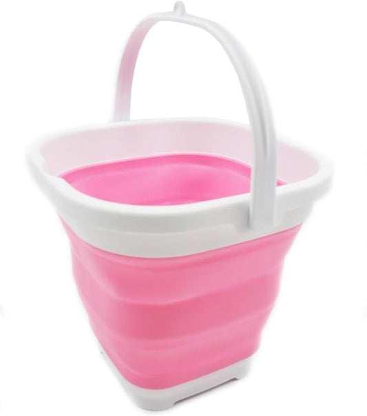 SAMMART 2.6L (0.68 Gallon) Super Mini Sqare Collapsible Plastic Bucket - Foldable Square Tub - Portable Fishing Water Pail - Space Saving Outdoor Waterpot (1, White/Pink)