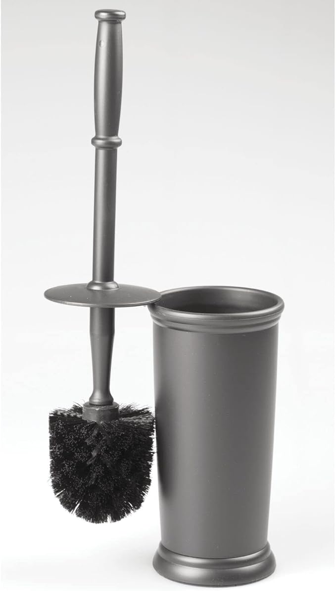 mDesign Toilet Bowl Brush and Holder - Covered Bathroom Toilet Brush - Standing Toilet Bowl Scrubber in Modern Holder - Space Saving, Deep Cleaning Brush for Toilet - Hyde Collection - Charcoal Gray
