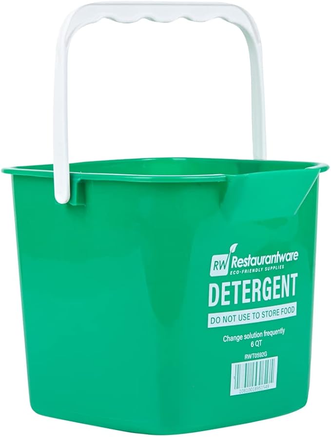 RW Clean 6 Quart Cleaning Bucket, 1 Detergent Square Bucket - With Measurements, Built-In Spout And Handle, Green Plastic Utility Bucket, For Home Or Commercial Use, - Restaurantware