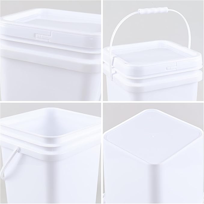 Plastic Bucket with Airtight Lid/Comfortable Handle, Heavy Duty White Pails Buckets for Storage (5 Gallon, 4 Pack)