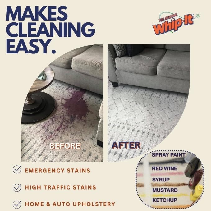 Whip It Cleaner, Multi Purpose Stain Remover Professional Strength Spray, Plant Based Enzyme Cleaner, Cleaning Food, Coffee, Wine, Baby Stains, Pet Stains, Over 500 uses, Made in USA, 32 OZ