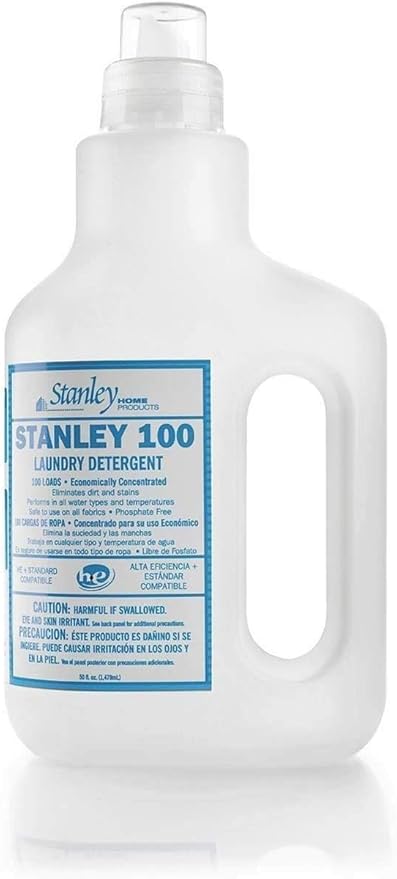 Stanley Home Products 100 Laundry Detergent - Fragrance & Dye Free Cloth Cleaning Product - Unscented, Skin & Color Safe Fabric Cleaner For Washing Infant/Baby Clothes, Sheets & Delicate Cloth