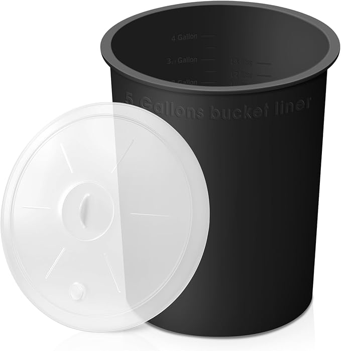 5 Gallon Bucket Liner with Lid for Concrete Mix and Mud - Food Grade Reusable Silicone Bucket Liner (Black, 5 Gallon with Lid)