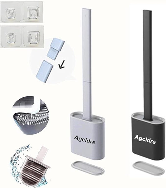 Toilet Brush with Holder Silicone Toilet Brush and Cleaning Brush for Household Bathroom Toliet Brush Set (Black,Gray)