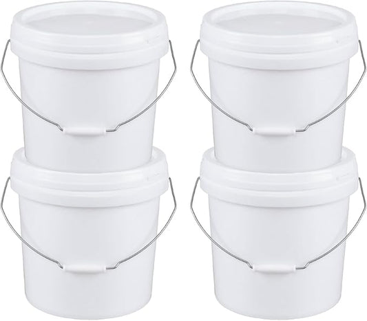 4 Gallon Round Buckets with Sealable Lids, White Plastic Food Storage Buckets, 4 Pack