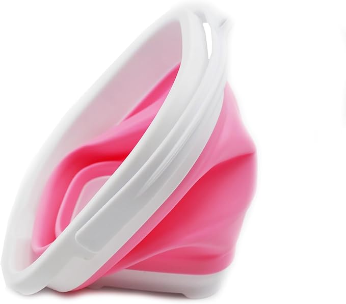 SAMMART 2.6L (0.68 Gallon) Super Mini Sqare Collapsible Plastic Bucket - Foldable Square Tub - Portable Fishing Water Pail - Space Saving Outdoor Waterpot (1, White/Pink)