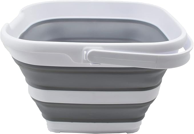 SAMMART 10L (2.6 Gallon) Collapsible Rectangular Handy Bucket (White/Grey, 1)