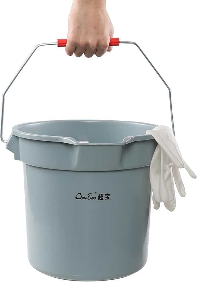 14 Quart Round Water Bucket with Grip Handle, 4 Pack Plastic Commercial Cleaning Pail, Grey