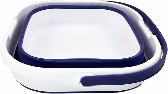 SAMMART 9.5L (2.5 Gallon) Collapsible Rectangular Handy Basket/Bucket (White/Navy Blue)