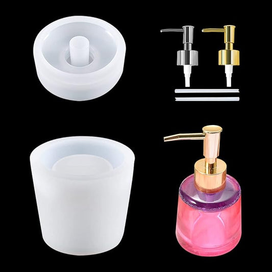Bottle Resin Mold with Pump Soap Dispenser Resin Mold Perfume Bottle Silicone Molds for Epoxy Casting DIY Bottle Pen Flower Storage Candle Holder Home Decor