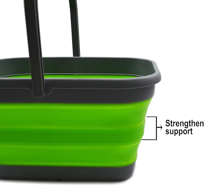 SAMMART 12L (3.1 Gallon) Collapsible Rectangular Handy Bucket (1, Dark Grey/Green)