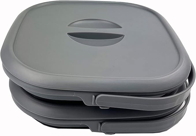 SAMMART 8.5L (2.2 Gallon) Collapsible Square Handy Bucket with Lid/Foldable Square Water Pail with Lid/Portable Tub with Handle and Lid (Grey/Black (Set of 2))